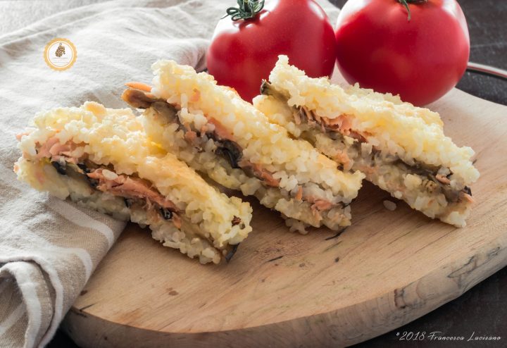 tramezzini di riso con salmone e melanzane