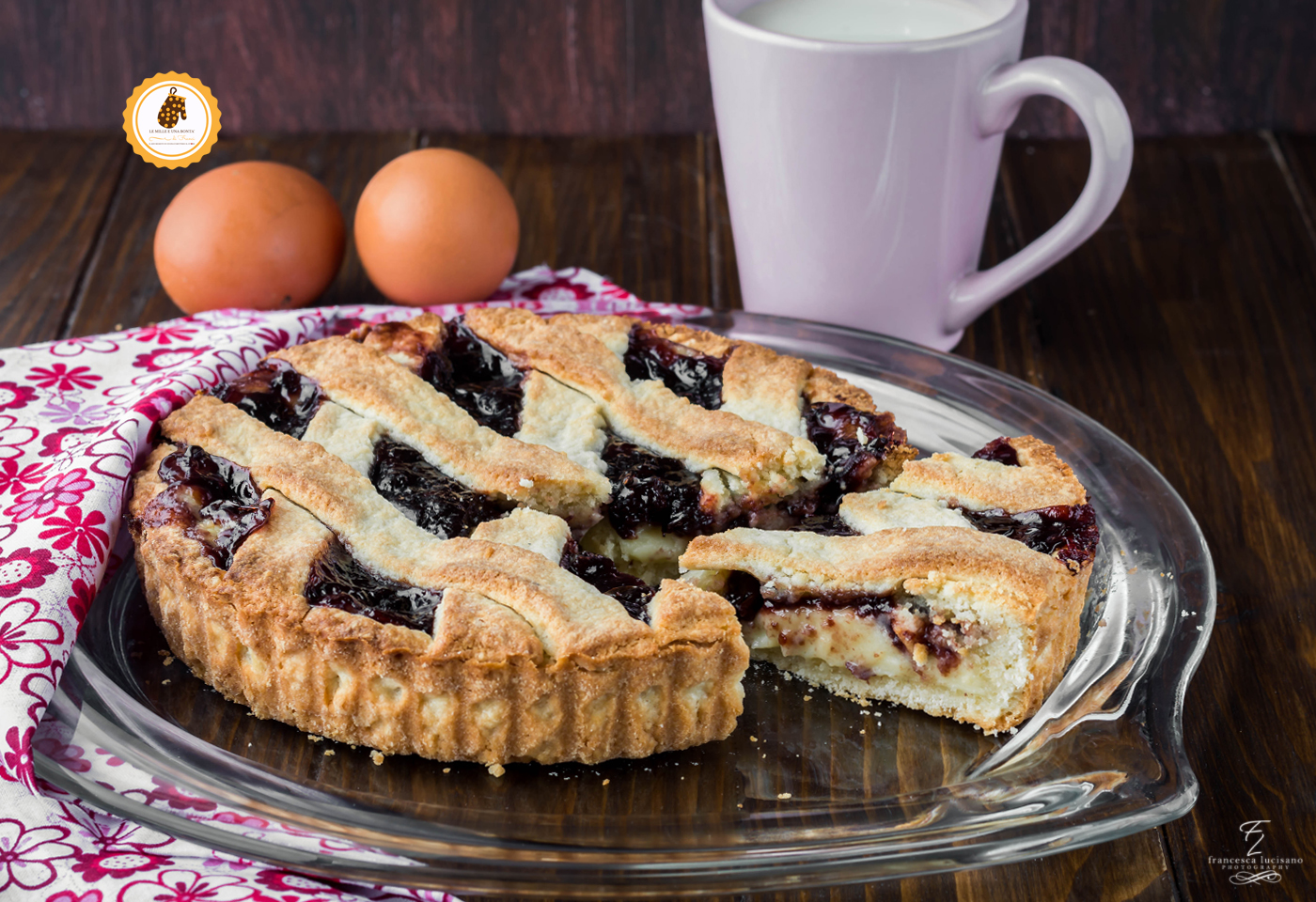 crostata con crema pasticcera e amarene