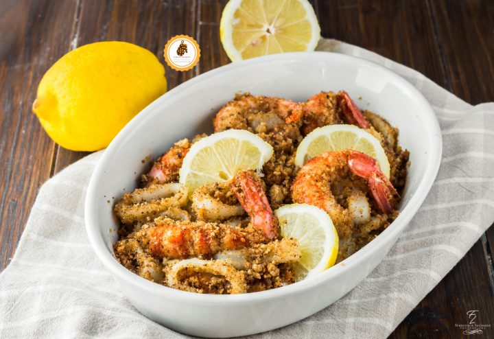 calamari e gamberi gratinati al forno